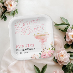 Assiettes En Carton Déjeuner Floral Ruban Rose et Brunch aux Bulles po