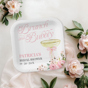 Assiettes En Carton Déjeuner Floral Ruban Rose et Brunch aux Bulles po