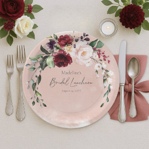 Assiettes En Carton Déjeuner nuptial rustique Bourgogne et rose pâle R