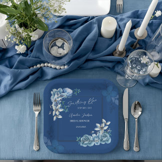 Assiettes En Carton Delft Blue White Chinoiserie Floral Bridal Shower
