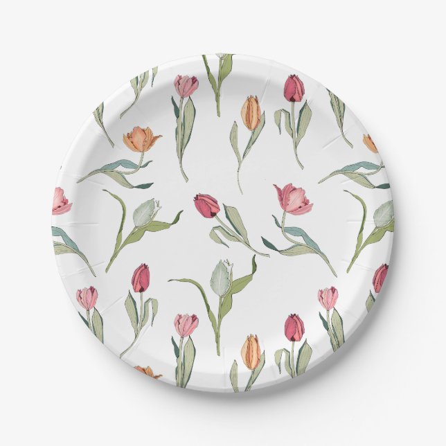 Assiettes En Carton Délicat Fleurs Cutes Tulipes (Devant)