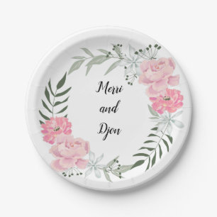 Assiettes En Carton Délicate couronne de fleurs, pivoines roses