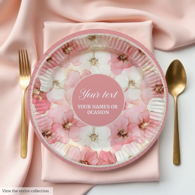 Assiettes En Carton Delicate dusty rose and gold floral paper plates (Delicate dusty rose and gold floral paper plates)