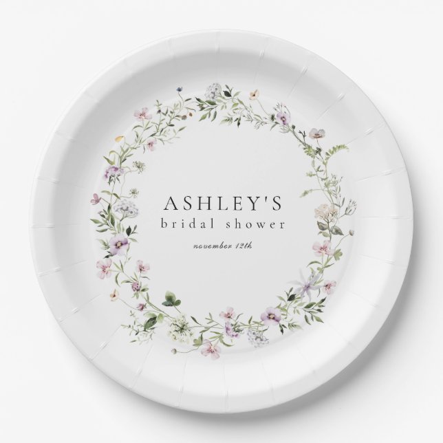 Assiettes En Carton Delicate Floral Lavender Bridal Shower (Devant)