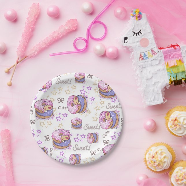 Assiettes En Carton Delicious Donuts Pink purple kids birthday party (Fête)