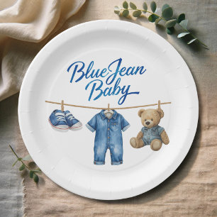 Assiettes En Carton Denim Bear Clothesline Boy Blue Jean Baby shower
