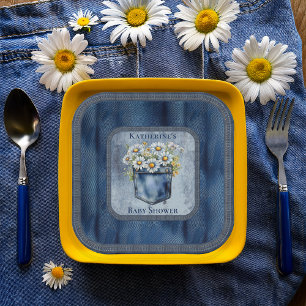 Assiettes En Carton Denim Blue Jean   Baby shower floral de Daisies