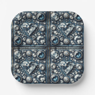 Assiettes En Carton Denim & Diamonds Bling Sweet 16 Anniversaire