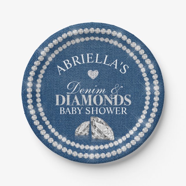 Assiettes En Carton Denim et diamants (Devant)