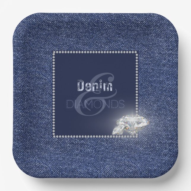 Assiettes En Carton Denim et diamants Plaque de papier (Recto)