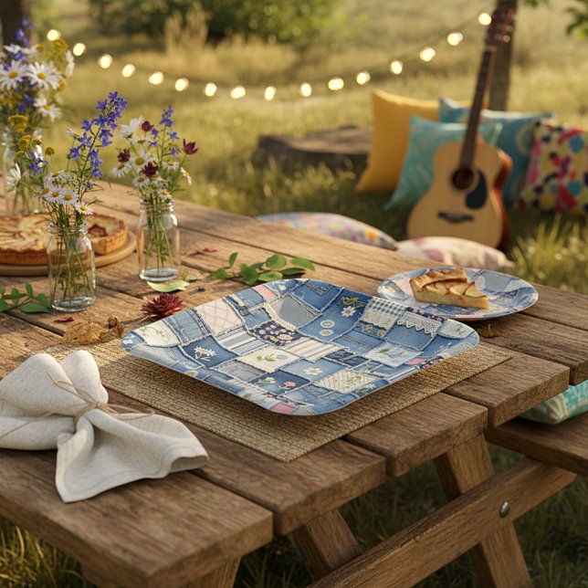 Assiettes En Carton Denim Patchwork (Créateur téléchargé)