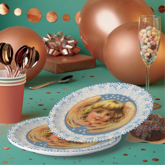 Assiettes En Carton Dentelle Angel hiver vintage (Multi)