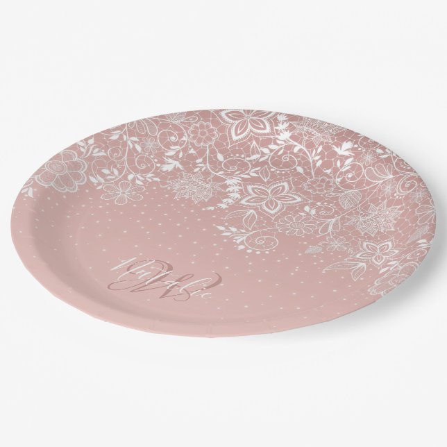 Assiettes En Carton Dentelle blanche élégante florale et conception de (Angle)