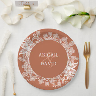 Assiettes En Carton Dentelle blanche sur Mariage en terre cuite