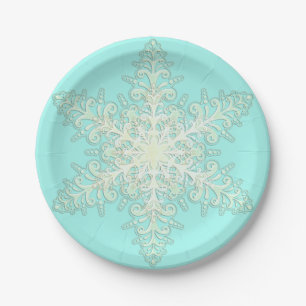 Assiettes En Carton Dentelle crème neige hiver blanc turquoise élégant