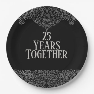 Assiettes En Carton Dentelle d'argent du 25e anniversaire sur plaque d