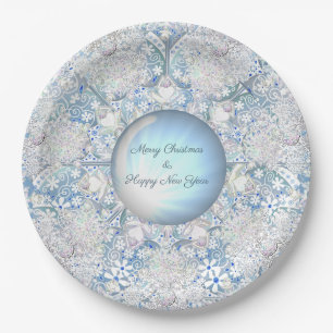 Assiettes En Carton Dentelle en céramique bleu clair & flocon de neige