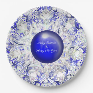 Assiettes En Carton Dentelle en céramique Bleu de Grèce & flocon de ne
