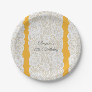 Assiettes En Carton Dentelle jaune et blanche Élégant lumineux rustiqu