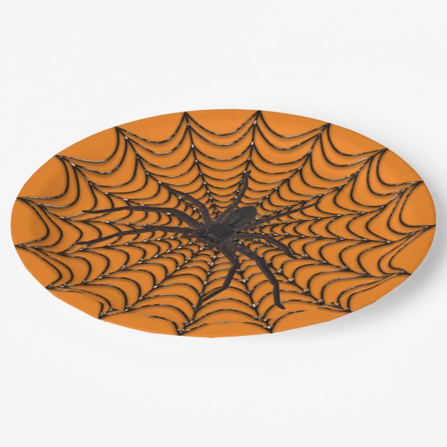 Assiettes En Carton Déplaisant Spider Web et Black Spider Halloween (Angle)