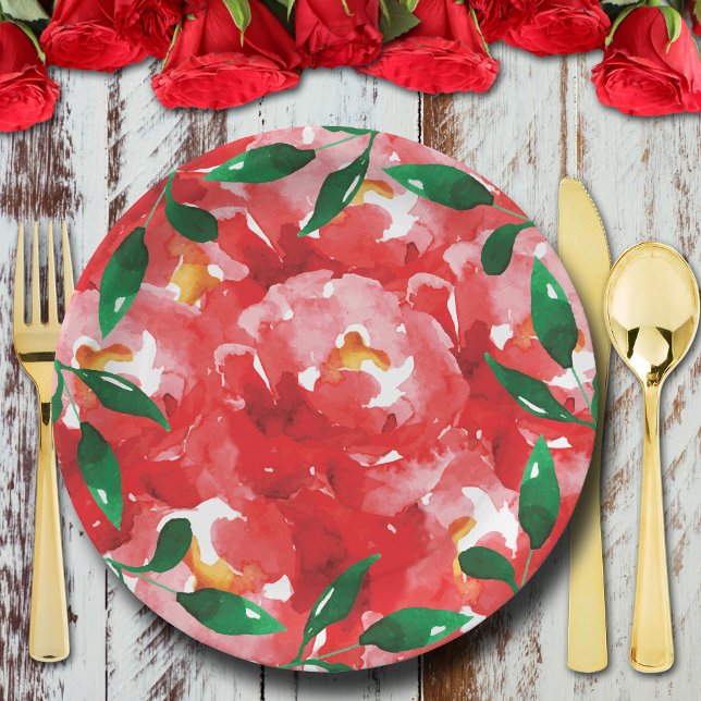 Assiettes En Carton Derby de roses rouges Fête de mariage (Créateur téléchargé)