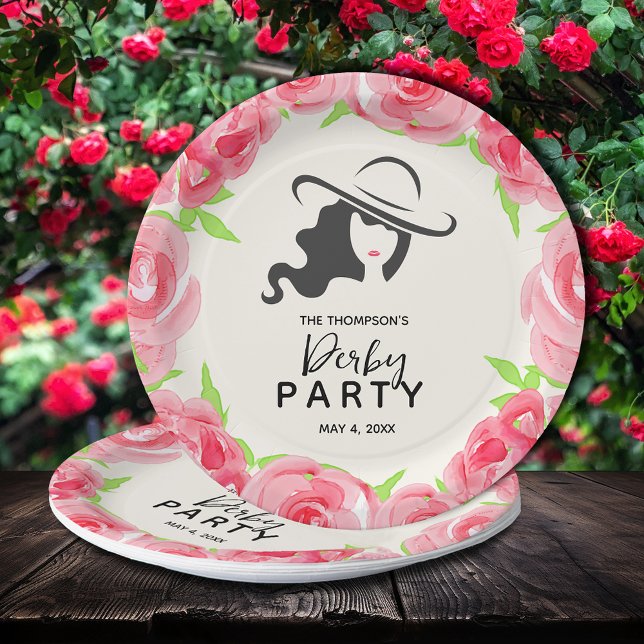 Assiettes En Carton Derby Party Grand Casquette et Rose (Derby Party Big Hat and Roses Paper Plates, 9" or 7")