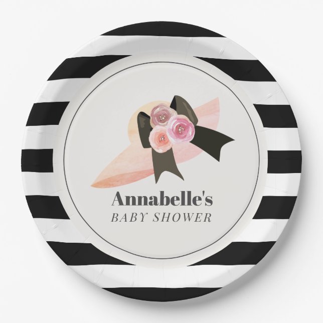 Assiettes En Carton Derby Style Big Rose Casquette Baby shower Rose (Devant)