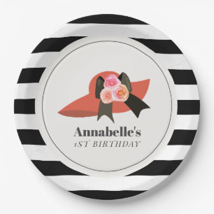 Assiettes En Carton Derby Style Grand Casquette rouge Rose 1er anniver