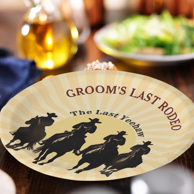 Assiettes En Carton Dernier Rodeo Cowboy Sunset Bachelor Party de Groo (Groom’s Last Rodeo Cowboy Sunset Bachelor Party Paper Plates)