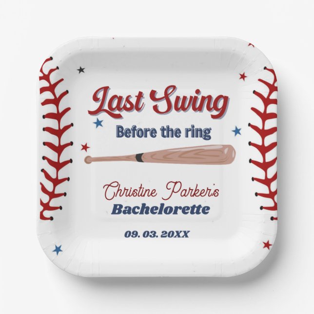 Assiettes En Carton Dernier Swing avant la bague Baseball  Enterrement (Recto)