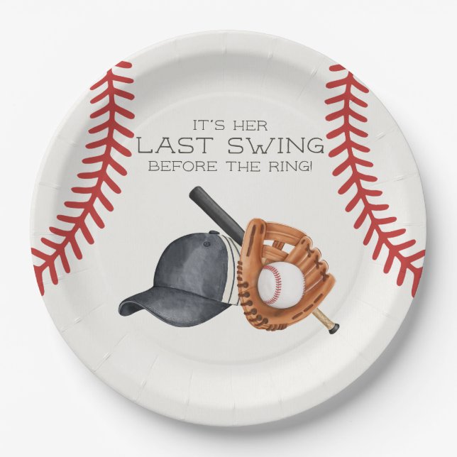 Assiettes En Carton Dernier Swing de Baseball Avant la Fête de Mariage (Devant)