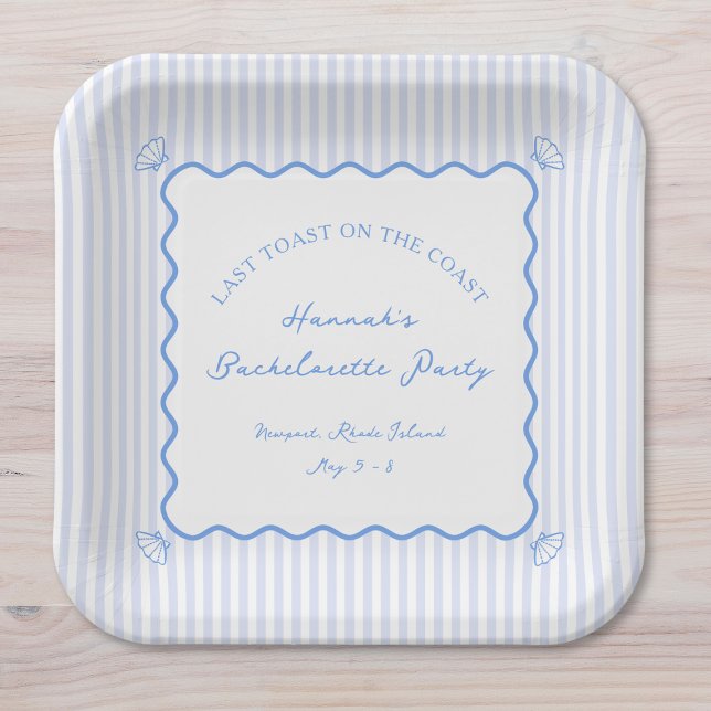 Assiettes En Carton Dernier Toast sur la Côte Bachelorette Bleue Party (Créateur téléchargé)