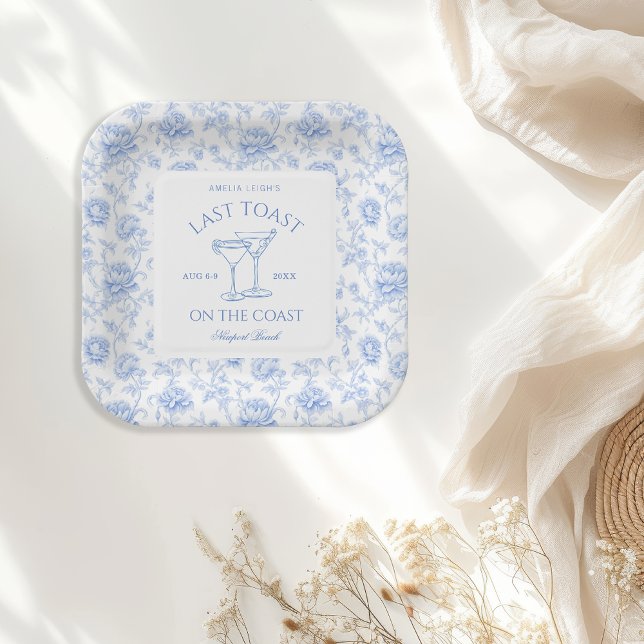 Assiettes En Carton Dernier Toast sur la côte Floral Bachelorette (Créateur téléchargé)