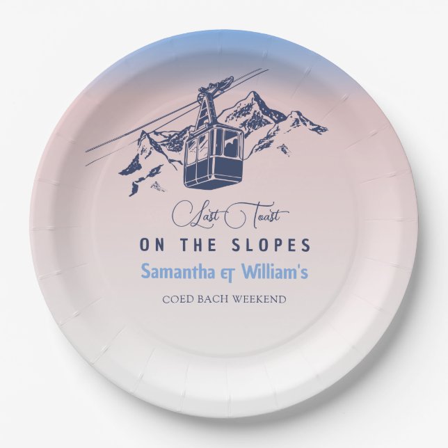 Assiettes En Carton Dernier Toast Sur La Pente Ski Bachelorette Merci (Devant)