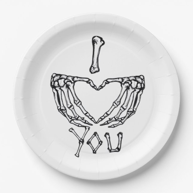 Assiettes En Carton Des Mains De Squelette Qui Font Un Coeur (Devant)