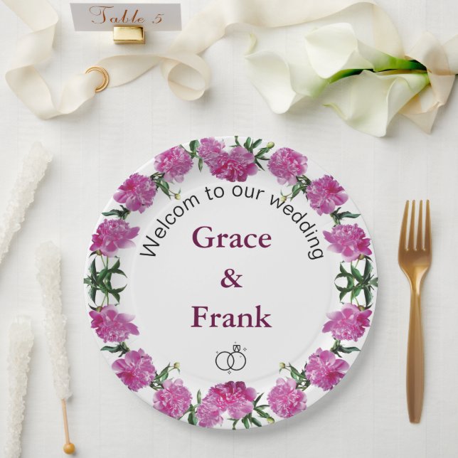 Assiettes En Carton Des pivoines. (Mariage)
