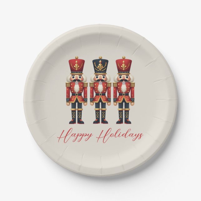 Assiettes En Carton Des soldats de Nutcracker heureux vacances (Devant)