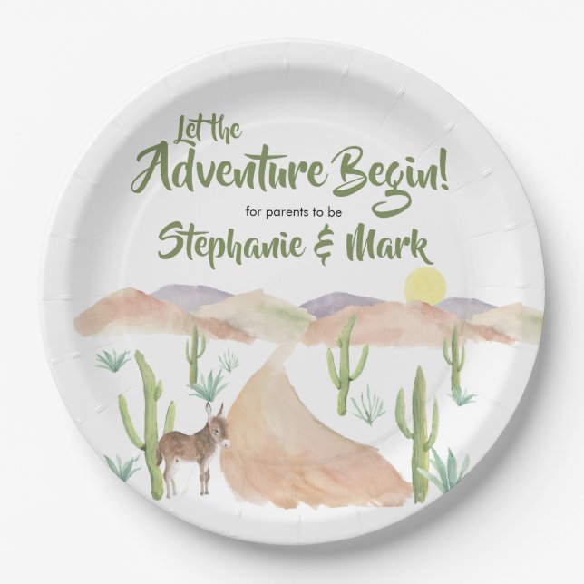 Assiettes En Carton Desert Adventure Commence Succulent Boho Baby show (Devant)