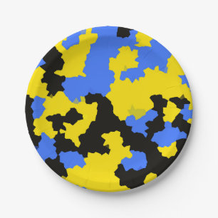 Assiettes En Carton Design Abstrait Jaune Bleu Noir Motif moderne