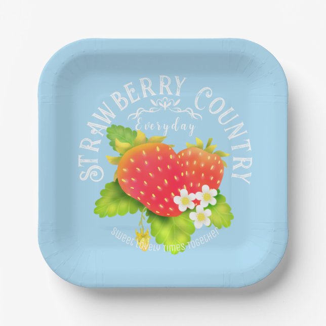 Assiettes En Carton Design bleu fraise. (Recto)