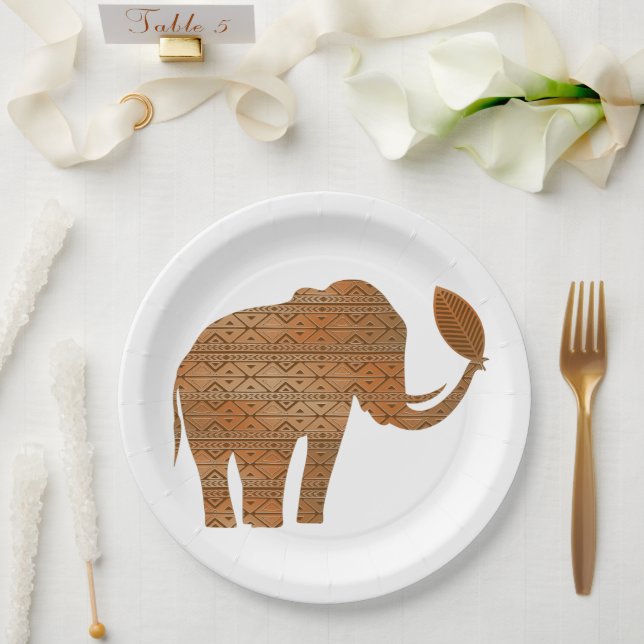 Assiettes En Carton Design d'art tribal des éléphants (Mariage)