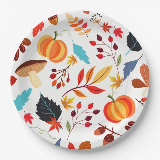 Assiettes En Carton Design d'automne coloré (Devant)