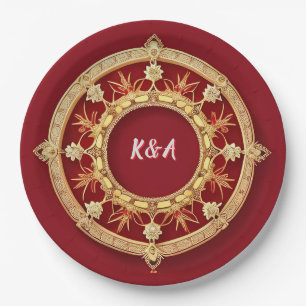 Assiettes En Carton Design de cercle floral orné d'or