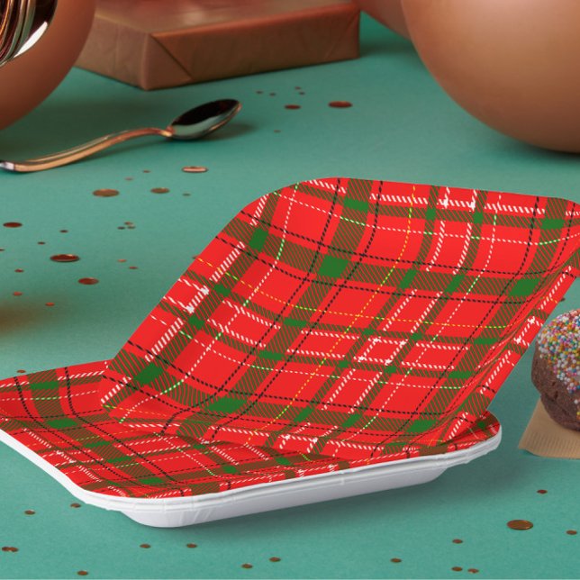 Assiettes En Carton Design de Motif de Noël Tartan rouge (Créateur téléchargé)