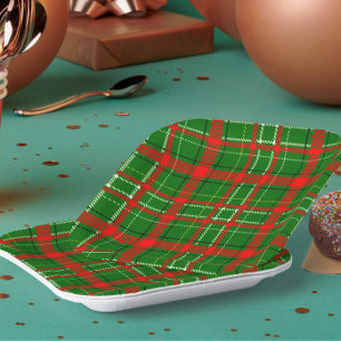 Assiettes En Carton Design de Motif de Noël Tartan vert