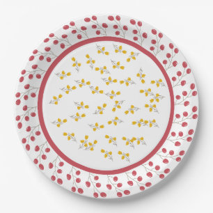 Assiettes En Carton Design floral cerise et jaune