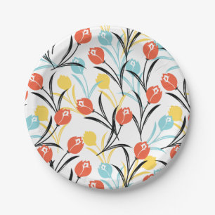 Assiettes En Carton Design floral Motif de Tulipe en blanc