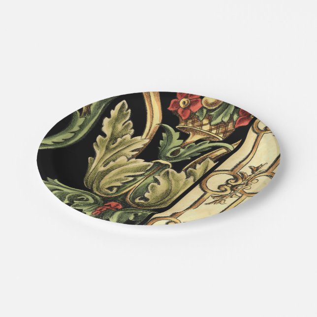 Assiettes En Carton Design floral ornemental aux frontières noires (Angle)