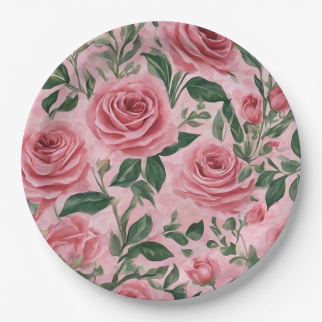 Assiettes En Carton Design floral rose (Devant)