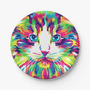 Assiettes En Carton Design Géométrique Prismatique Visage de Chat-3245